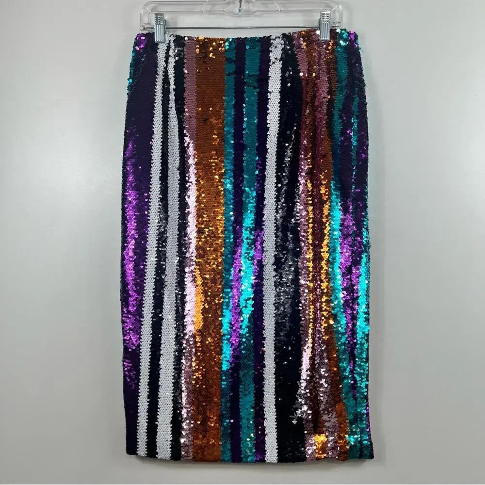 Gracia Vibrant Sequin Striped Pencil Skirt - Picture 11 of 12